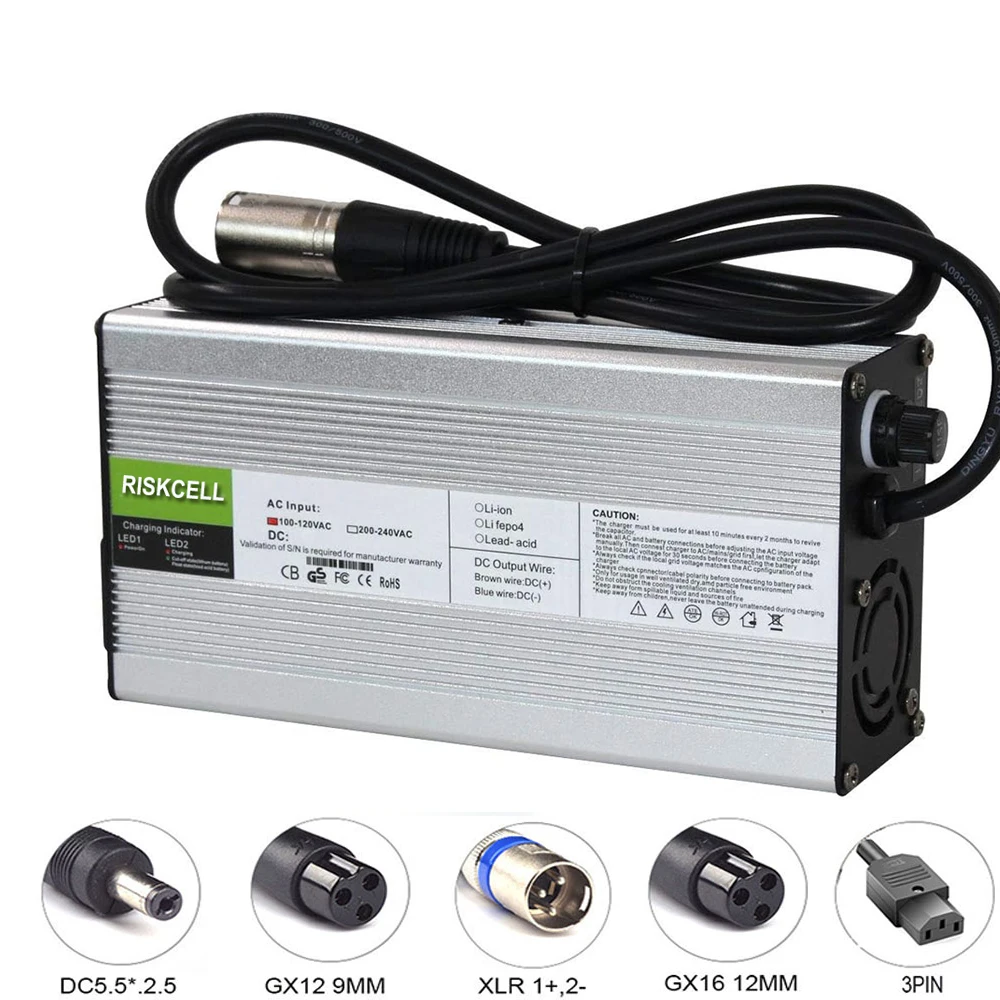 

67.2V 5A Charger Lithium Battery 60V 10A Smart Output GX16-3pin Connector Charged Auto-Stop Used for 16S Li-ion Pack Batteries