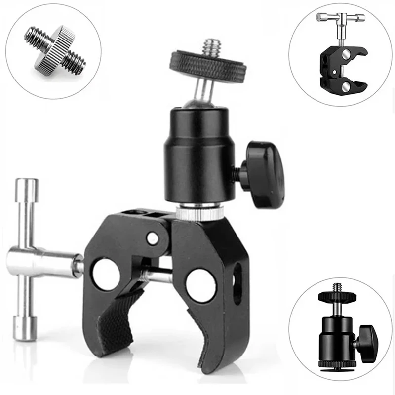 Super Clamp With 360° Mini Ball-Head Quick Release Clamp Bracket Tripod Mount 1/4 Screw Clip For DSLR Camera