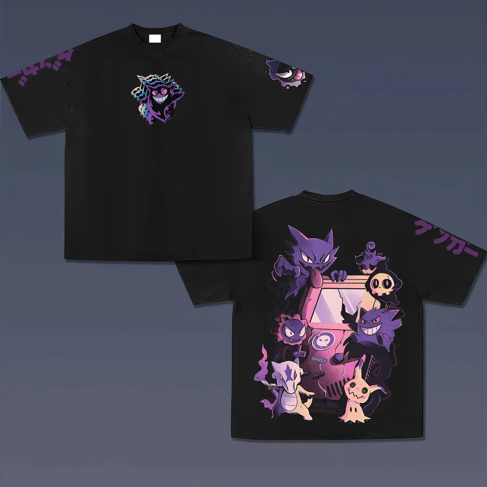 

Pokémon Japan Anime Peripheral Printed Short Sleeve Pikachu Gengar Summer Men's and Women's Loose Sports Top T-Shirt