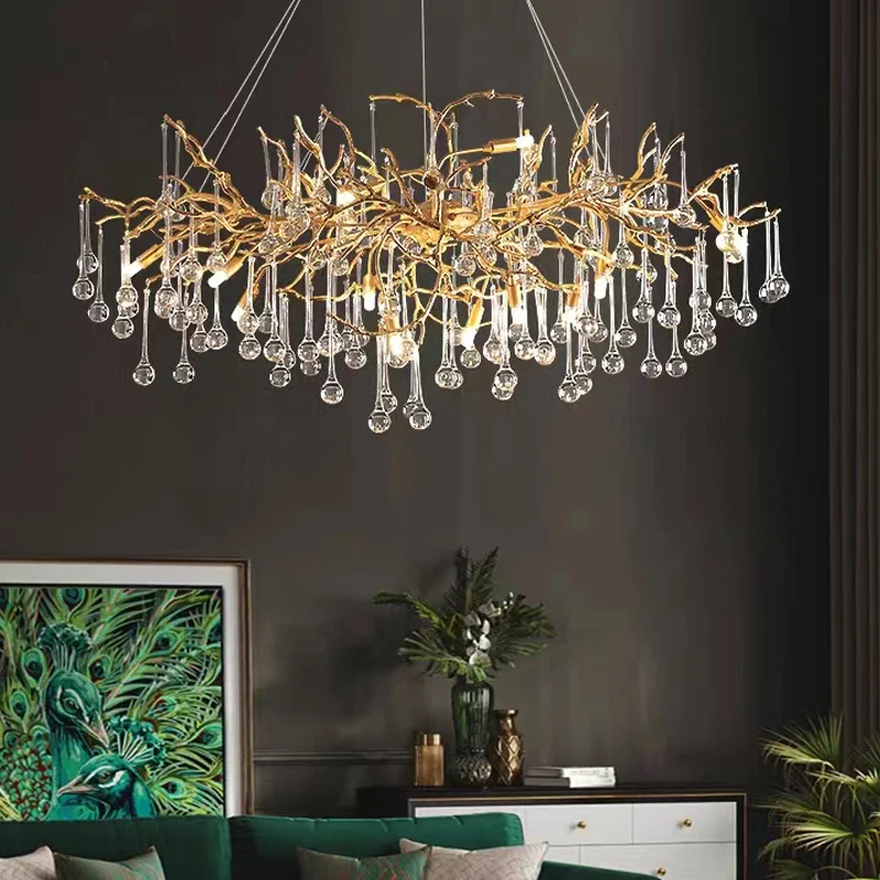 2023 French modern light copper chandelier crystal lamp branch chandelier restaurant luxury American bedroom villa living room