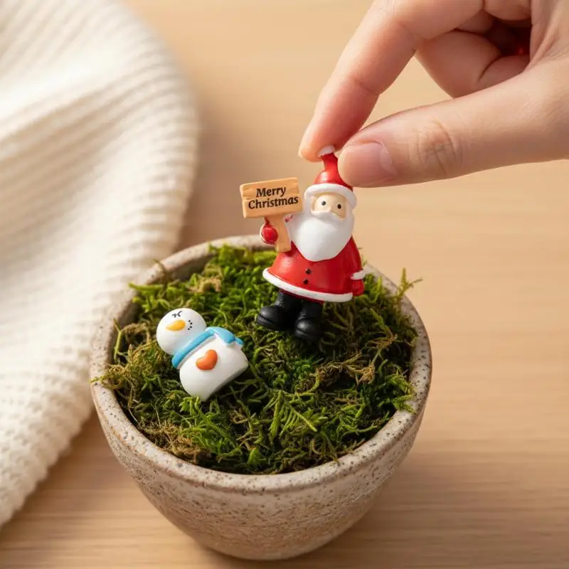 Mini Christmas Resin Figurine Set With Santa Snowman Designs Perfect For Desktop Decor Micro Landscape Holiday Ornaments