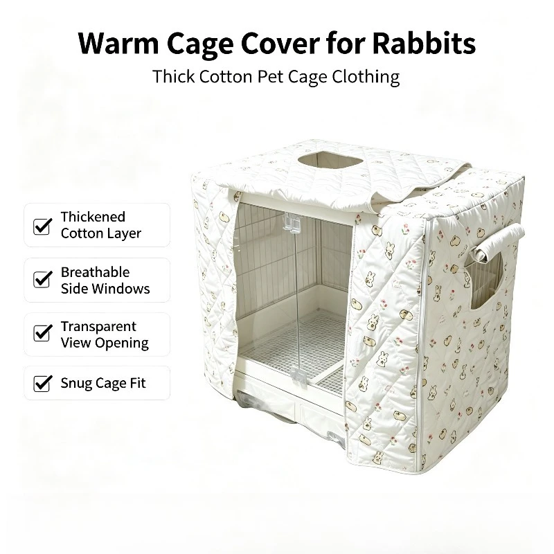 Thick Cotton Rabbit Cage Cover Warm Windproof Shelter Two Side Window Design Pet Hutch Protective Household Rabbit Supply
