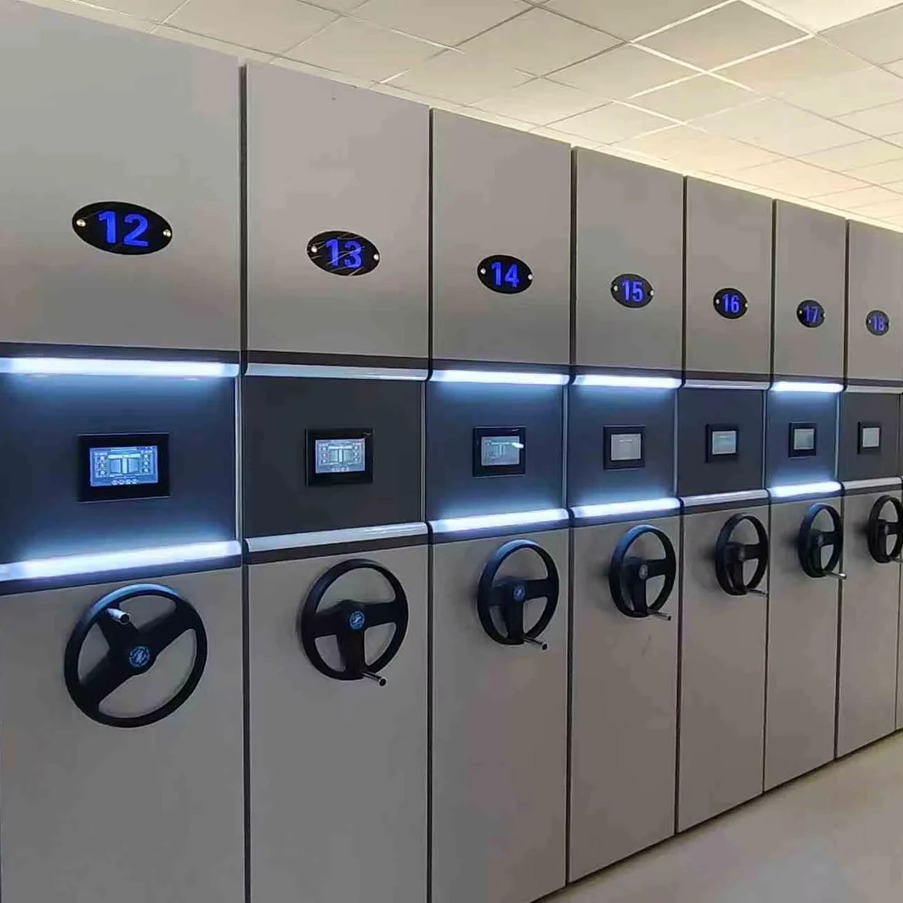 

Intelligent Dense Mobile Storage Compactor Book Filing Cabinet Smart Control Intelligent Storage Racks Compact Shelving System