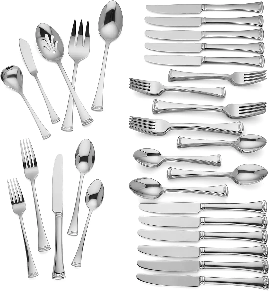 

65-Piece Stainless Steel Flatware Set for 12, Includes Serving Utensils, Dishwasher Safe, Elegant Silver Finish