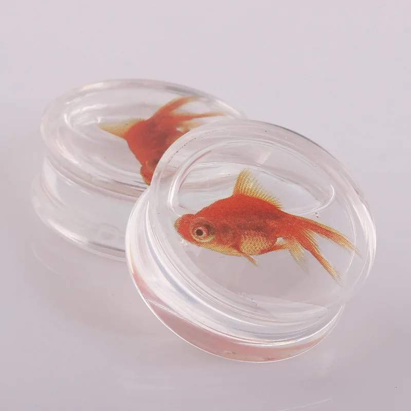 Translucent Fake Plug Acrylic with Goldfish  Piercing Chirurgical Ear Weights Dilataciones Oreja Piercing Tunnels бижутер