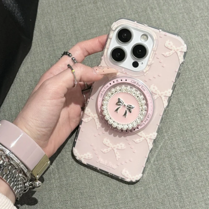 حافظة هاتف على شكل قلب من الألماس على شكل فيونكة مغناطيسية لهاتف آيفون 12 13 14 15 16 برو ماكس #6