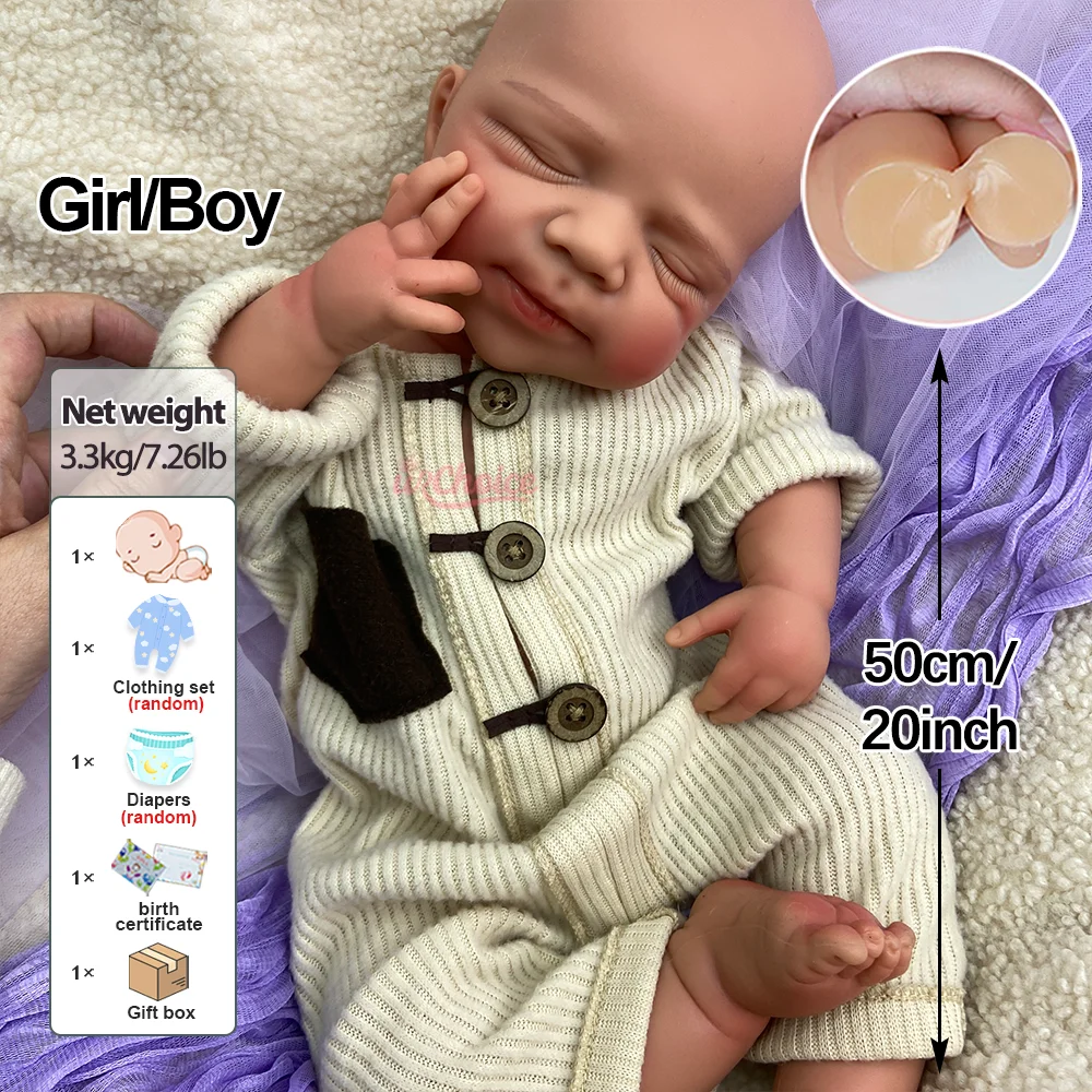 Hot Sale 20" Waterproof Silicone Reborn Baby Girl/Boy Pascale Handmade DIY Painted Open Mouth Doll Collection Christmas Gift