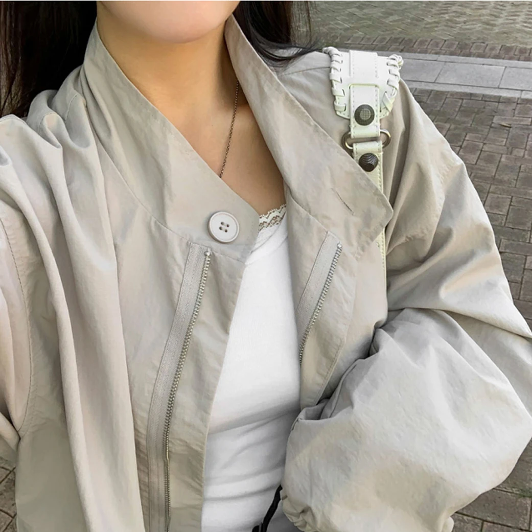 Kusahiki koreanischen Chic Herbst Retro halbhohen Hals lässig vielseitige Kordel zug Design lang ärmel igen Trenchcoat Mantel für Frauen