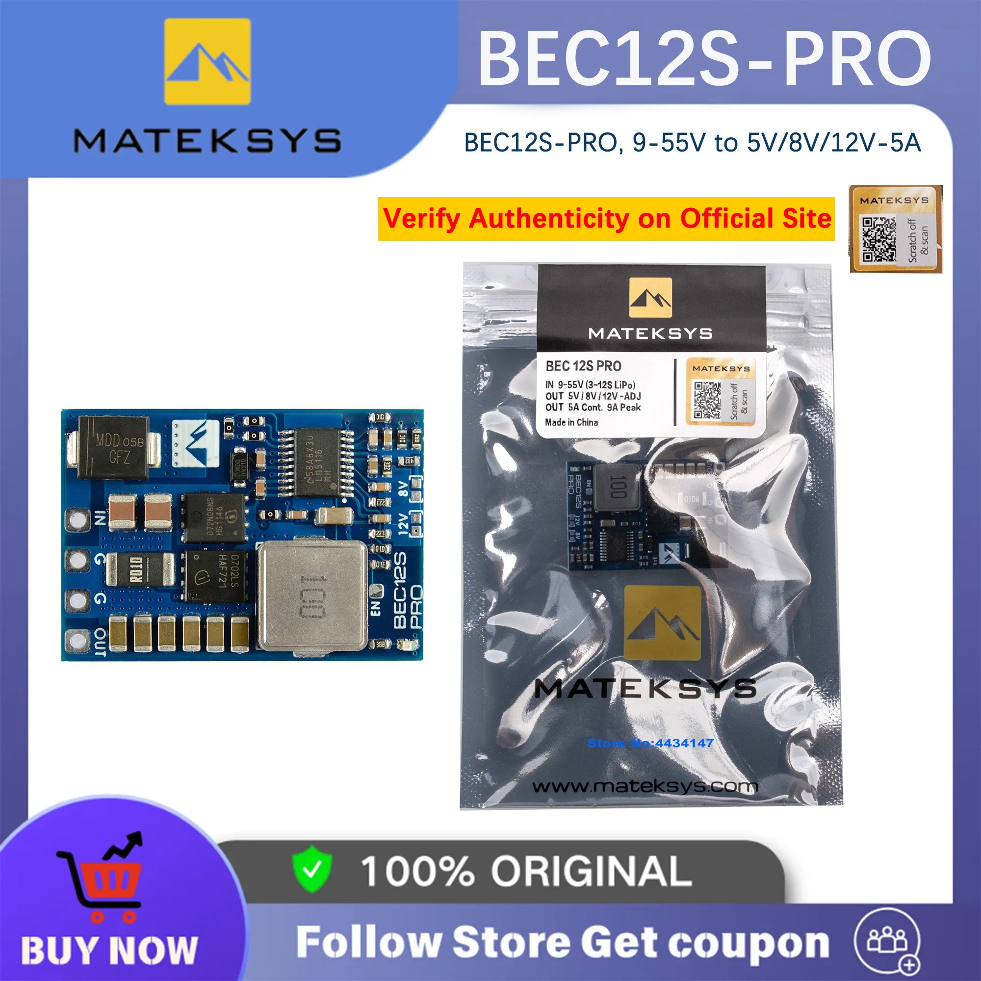 Matek Systems BEC12S-PRO 9-55V TO 5V/8V/12V-5A Voltage Regulator BEC Power Module 5.2V/8V/12 PDB For FPV RC Drone Fixed Wing BEC