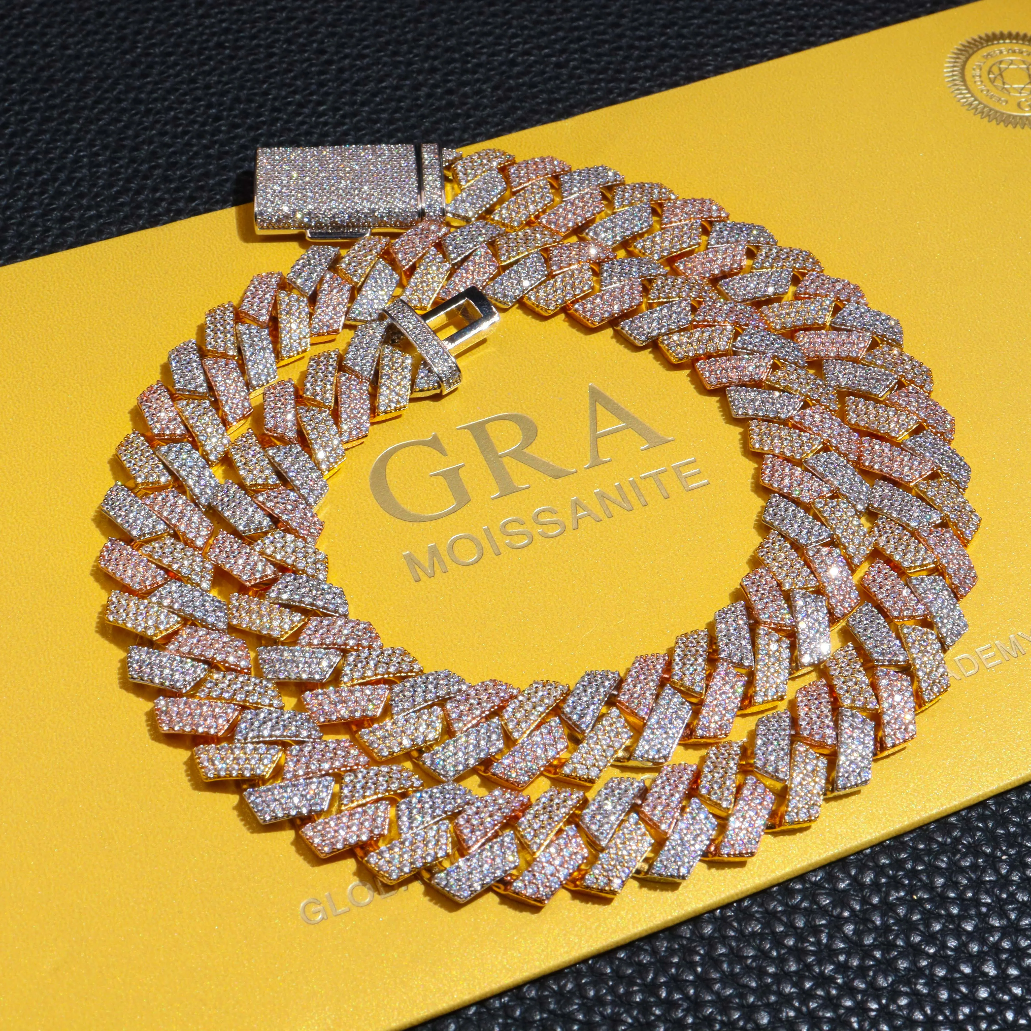 Drop .In Stock Shipping Silver 925 Men Rose Gold Solid Heavy Thick 13MM Iced Out Diamond VVS D Color Moissanite Cuban Chain