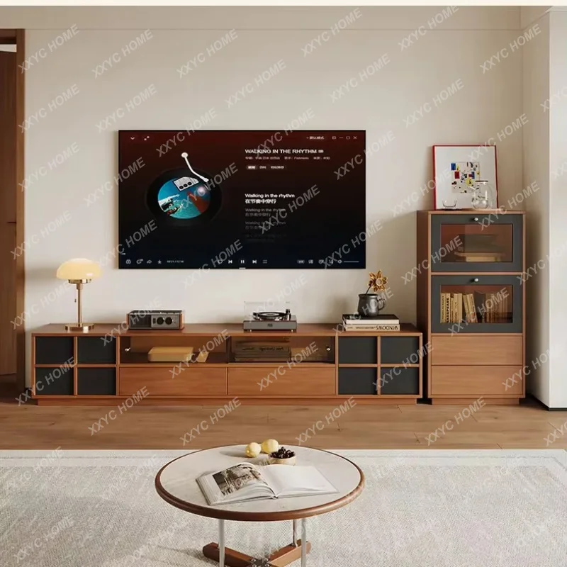 XXVintage Light Brown Tv Stand Glossy Heavy Entertainment Center Drawers Tv Stands Modern Floor Mobile Tv Home Furnitu