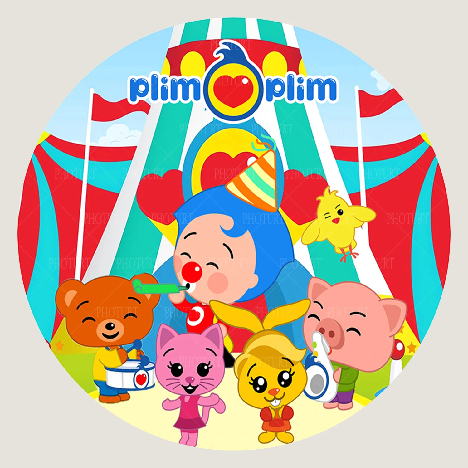 Round Circus Tent Plims Friend Backdrop Kids Birthday Baby Shower Background Circle Cylinder Surface Banner Decoration Prop