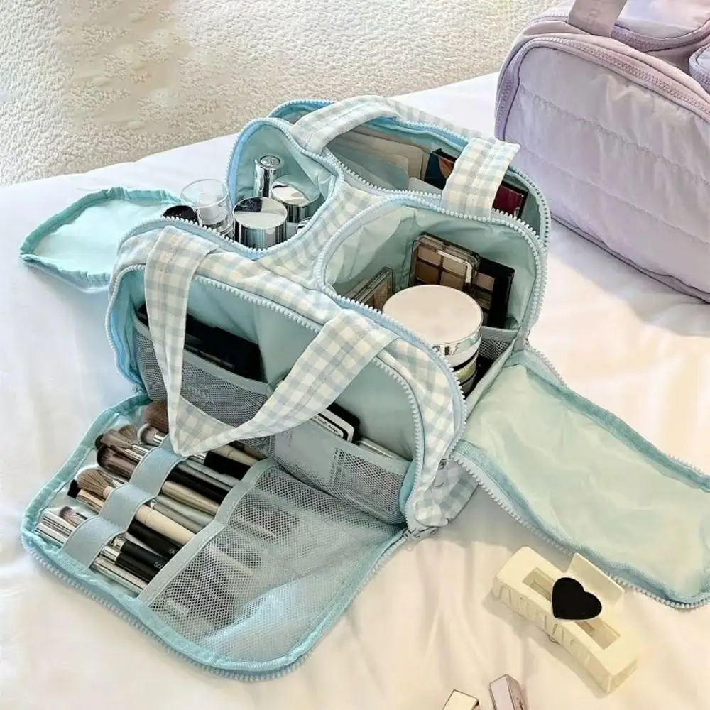 Multipocket Design Cosmetic Handbag Double Side Open Zipper Closure Travel Toiletry Bag Easy Access Comfortable Handle
