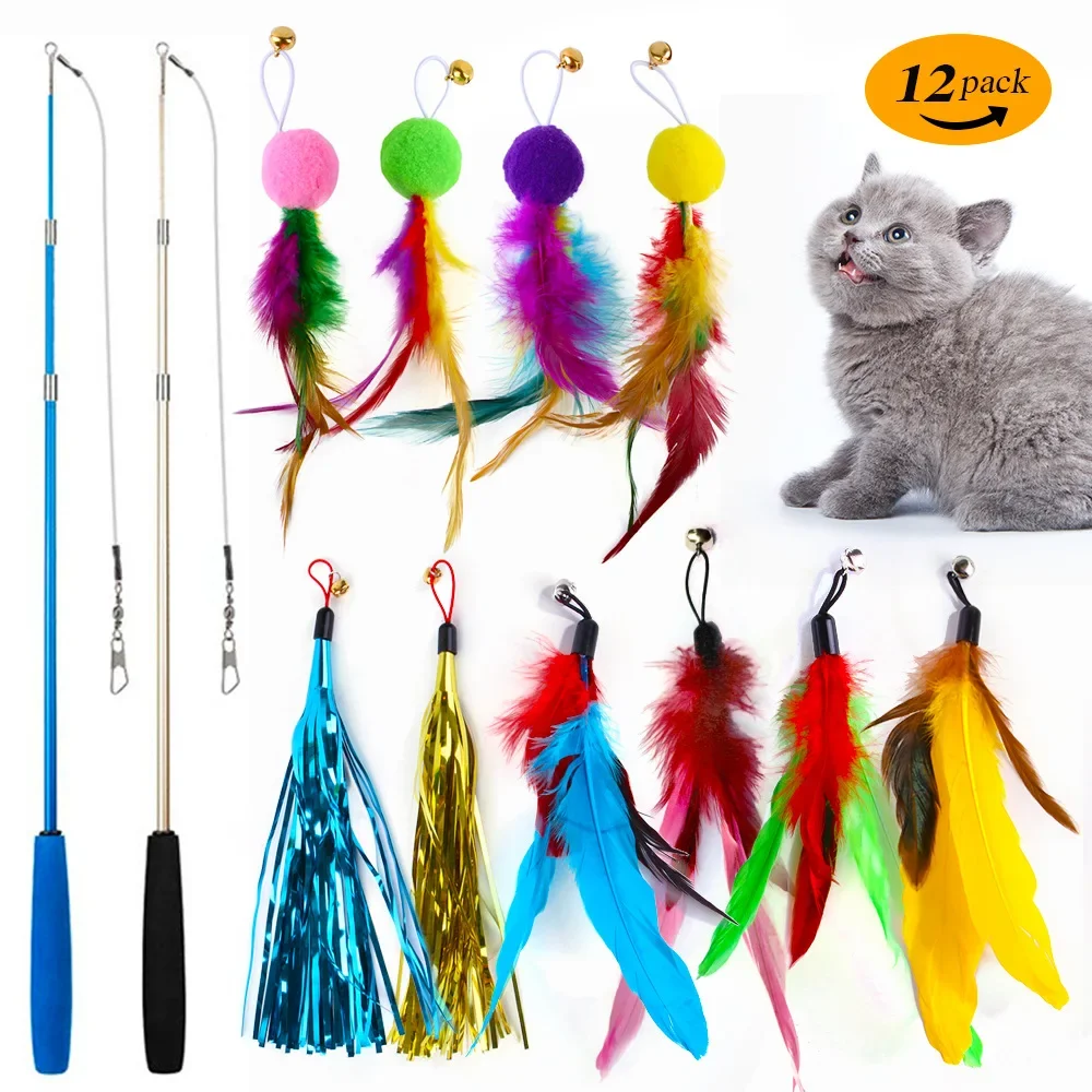 

1PC Teaser Feather Toys Kitten Funny Colorful Rod Cat Wand Toys Wood Pet Cat Toys Interactive Stick Pet Cat Supplies