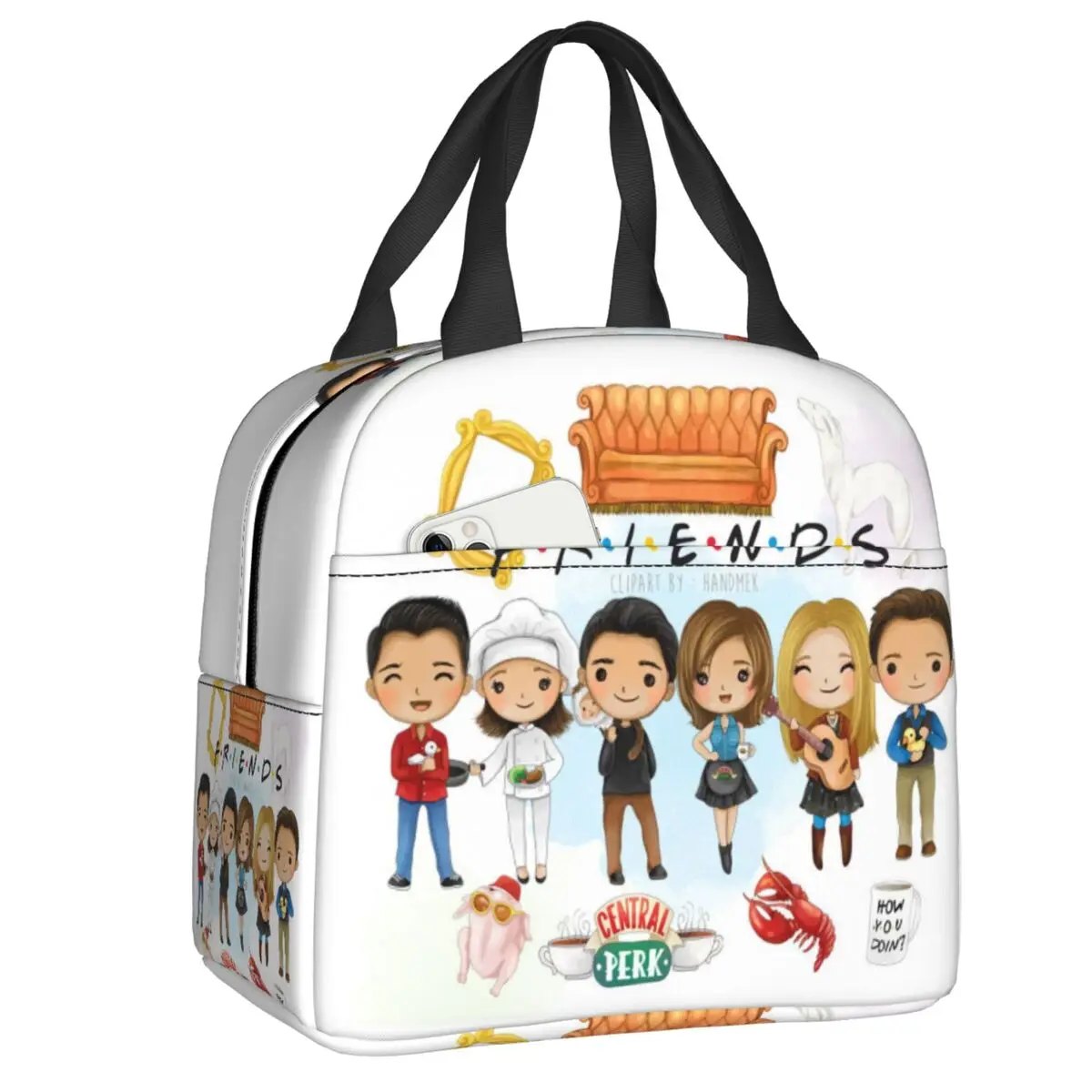 

Custom Classic TV Show Friends Insulated Lunch Bag for Women Cartoon Comic Cooler Thermal Lunch Tote Office Picnic Travel