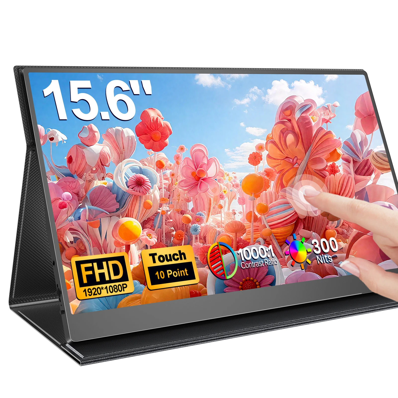 شاشة 15.6 بوصة تعمل باللمس شاشة محمولة 1920x1080P 300Nits كمبيوتر ألعاب موسع عرض السفر المحمول لمفتاح الكمبيوتر المحمول