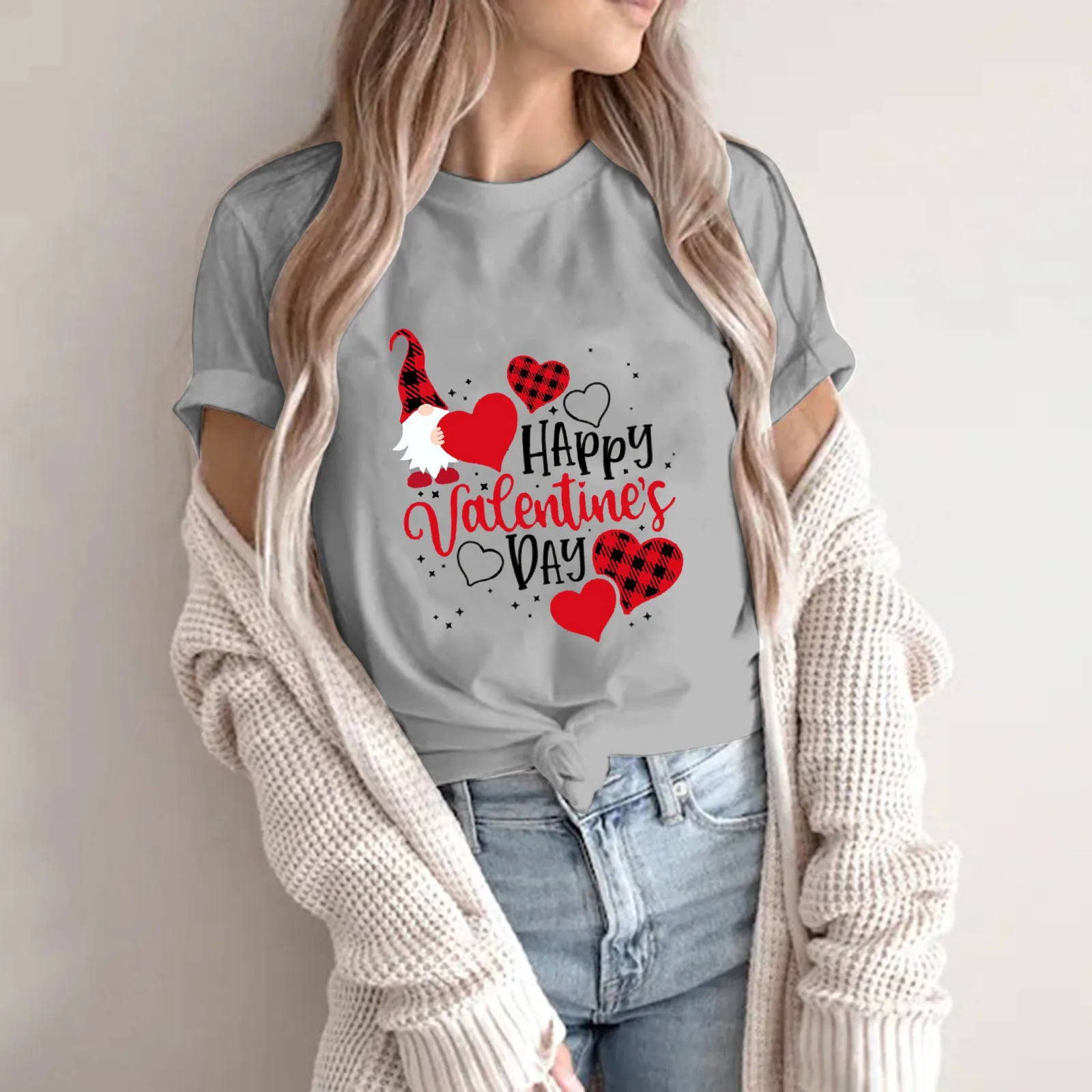 Happy Valentine's Day Short Sleeve T Shirt Women Round Neck Letter Printed Tee Shirts Summer Love Sweet Valentine Female T-Shirt