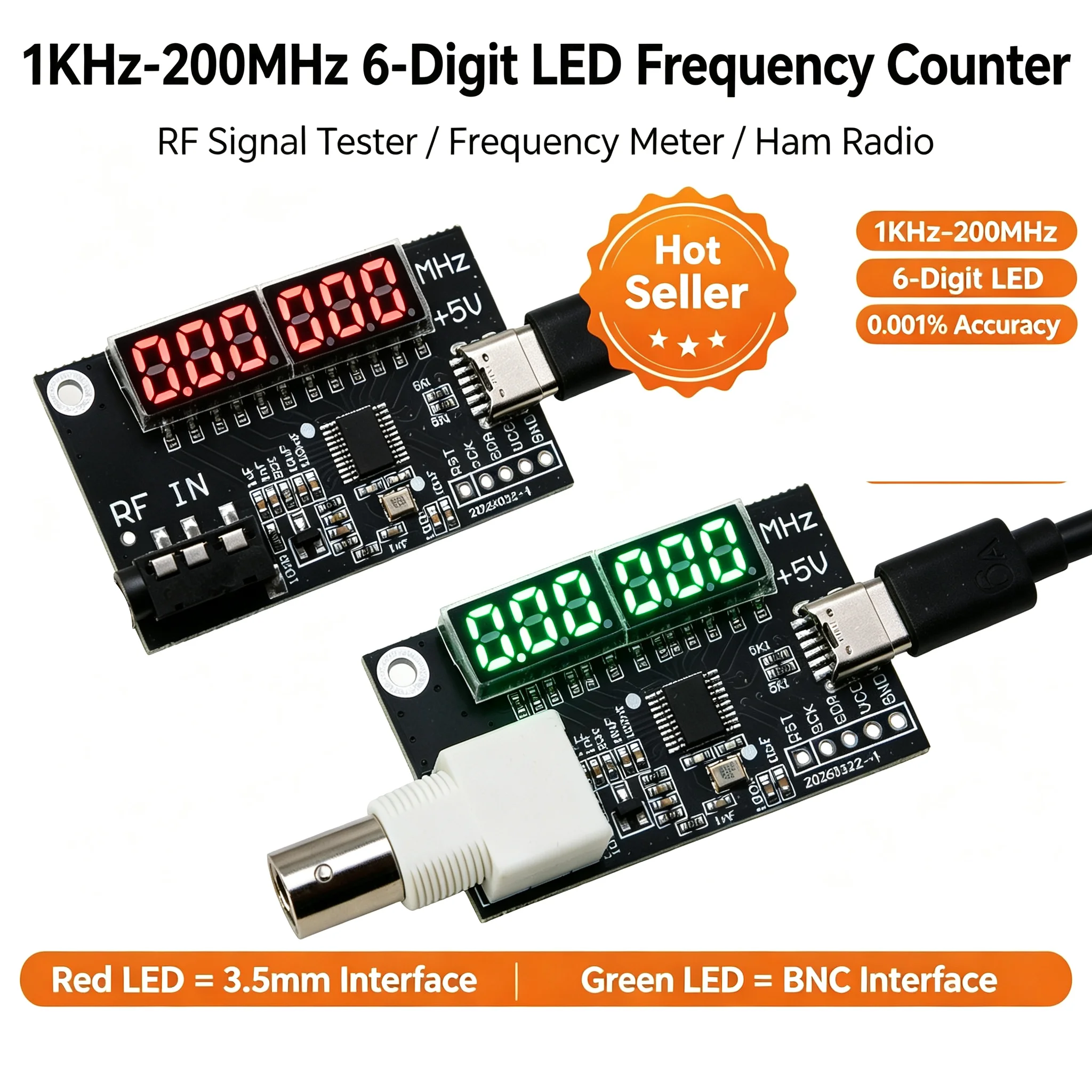 1KHZ-200MHz Digital Frequency BNC RF Frequency Counter LED Display Frequ Tester Cymometer FOR FM AM SW MW Radio Signal Generato
