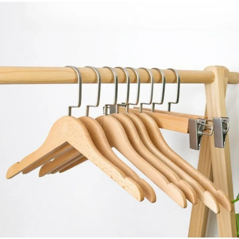 5 Pcs Wooden Clothes Hangers Non-slip Traceless Wide Shoulder Clothes Hangers Clothing Stores Solid Color Wooden Trouser Racks
