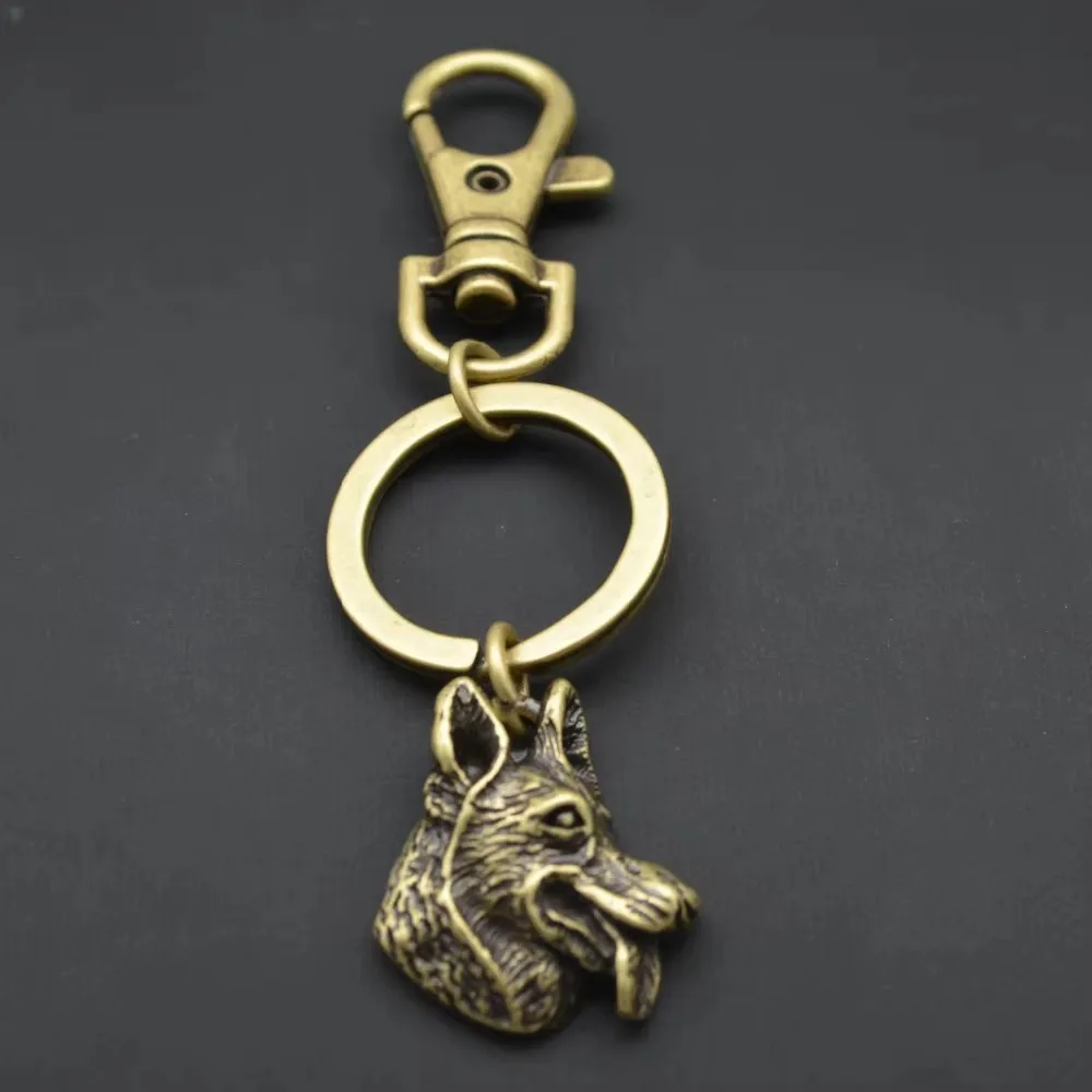 Antique Silvler Bronze German Shepherd Key Chain