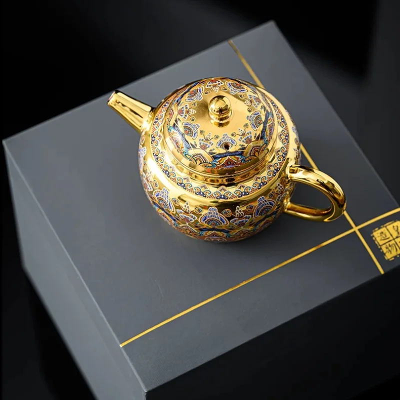 Handmade Dunhuang Impression Gilt Teapot Stacked Flowers Enamel Color Tea Brewer Teacup Cover Bowl Gold Cup Small Gold Pot 6