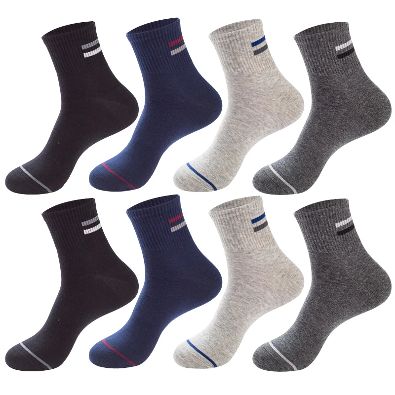 8 paires de chaussettes 100% coton, chaussettes à semelle intermédiaire rayée quatre saisons pour hommes, chaussettes de sport en coton respirantes absorbant la sueur