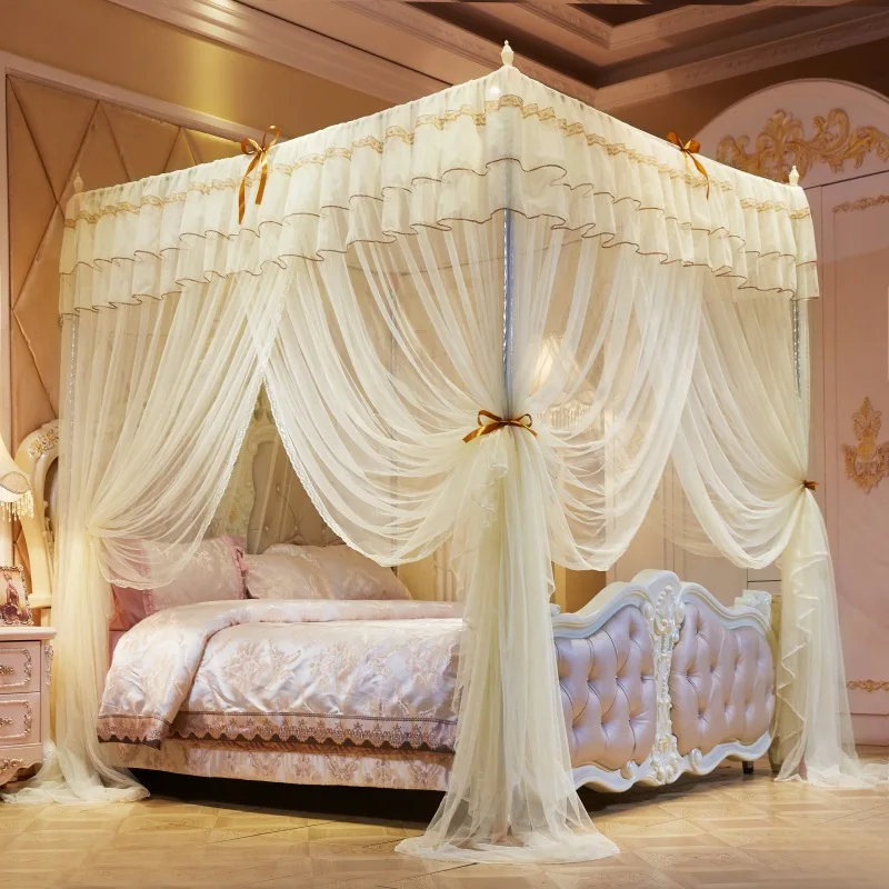 Multi Layered Dome Square Mosquito Nets Three Door Princess Bed Curtain with 25Mm Bracket Summer Mosquito Proof Encrypted Mesh