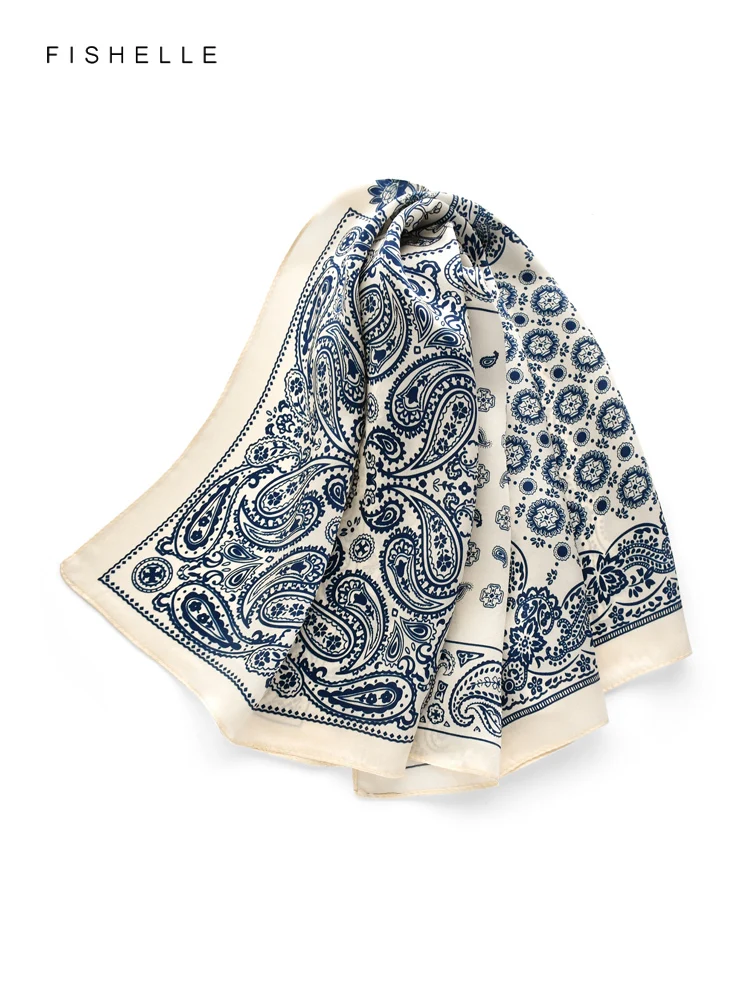 Beige Paisley 100% natural real silk scarves small square scarf hijab shawl luxury gift headband 65cm women men wrap neckerchief