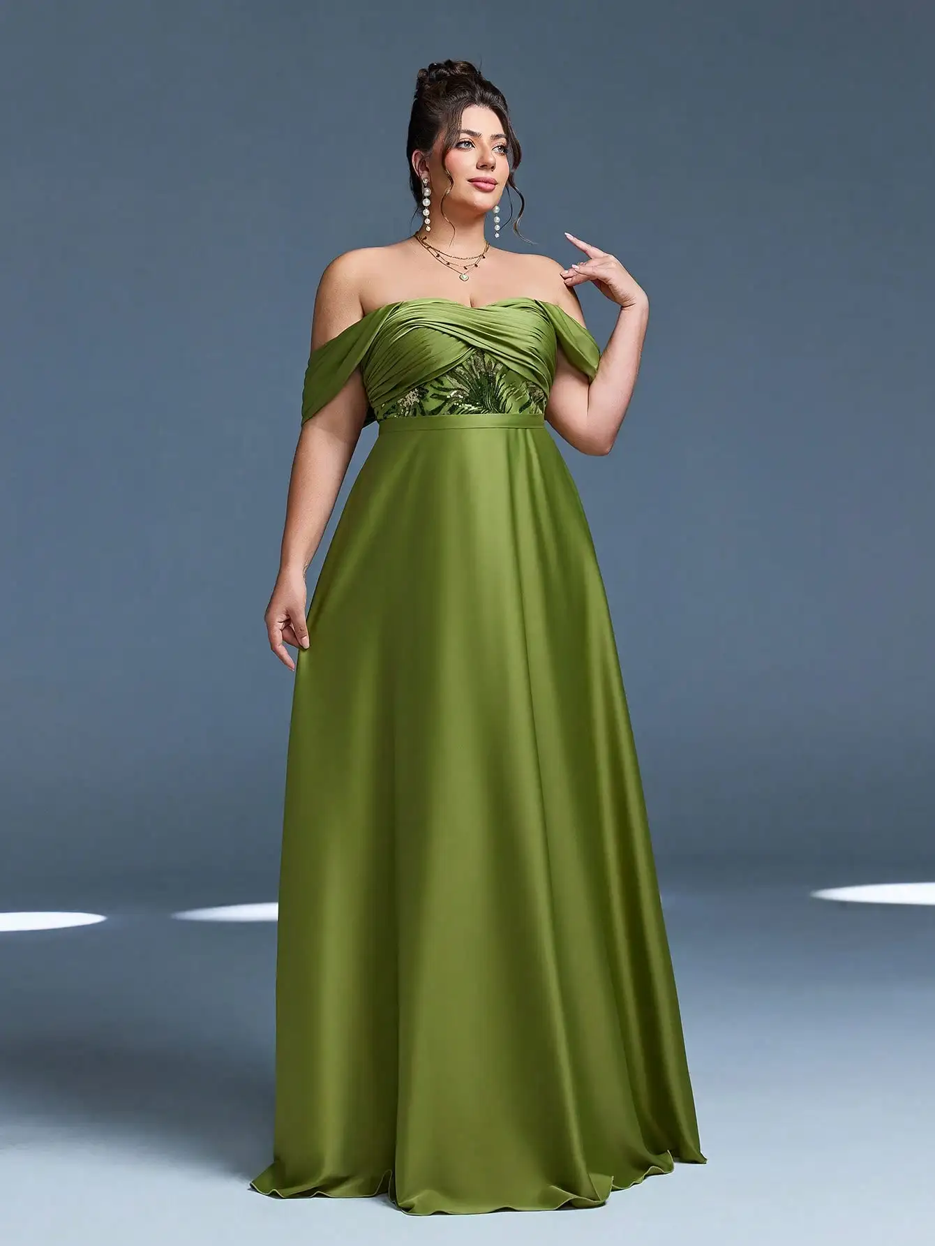 

Mgiacy, Новинка, Платье-бюстье, с пайетками, элегантное, вечернее платье большого размера, с рюшами, с поясом, из атласа, длинное платье, для ужина/вечеринки