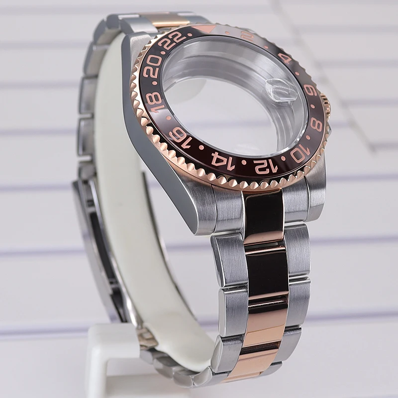 Imagem -02 - Prata e Ouro Rosa 40 mm Relógio Masculino 20 mm Pulseira Conjunto Case para Seiko Nh35 Nh36 Eta 2824 Miyota 8215 Movimento 28.5 mm Submarinista