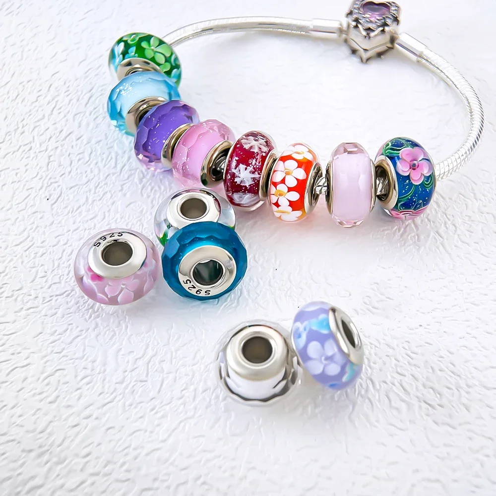 925 Silver Blue Series Crystal Enamel Murano Charming Bead Fit Original Bracelet for Women Diy Fine Jewelry Gifts view 3