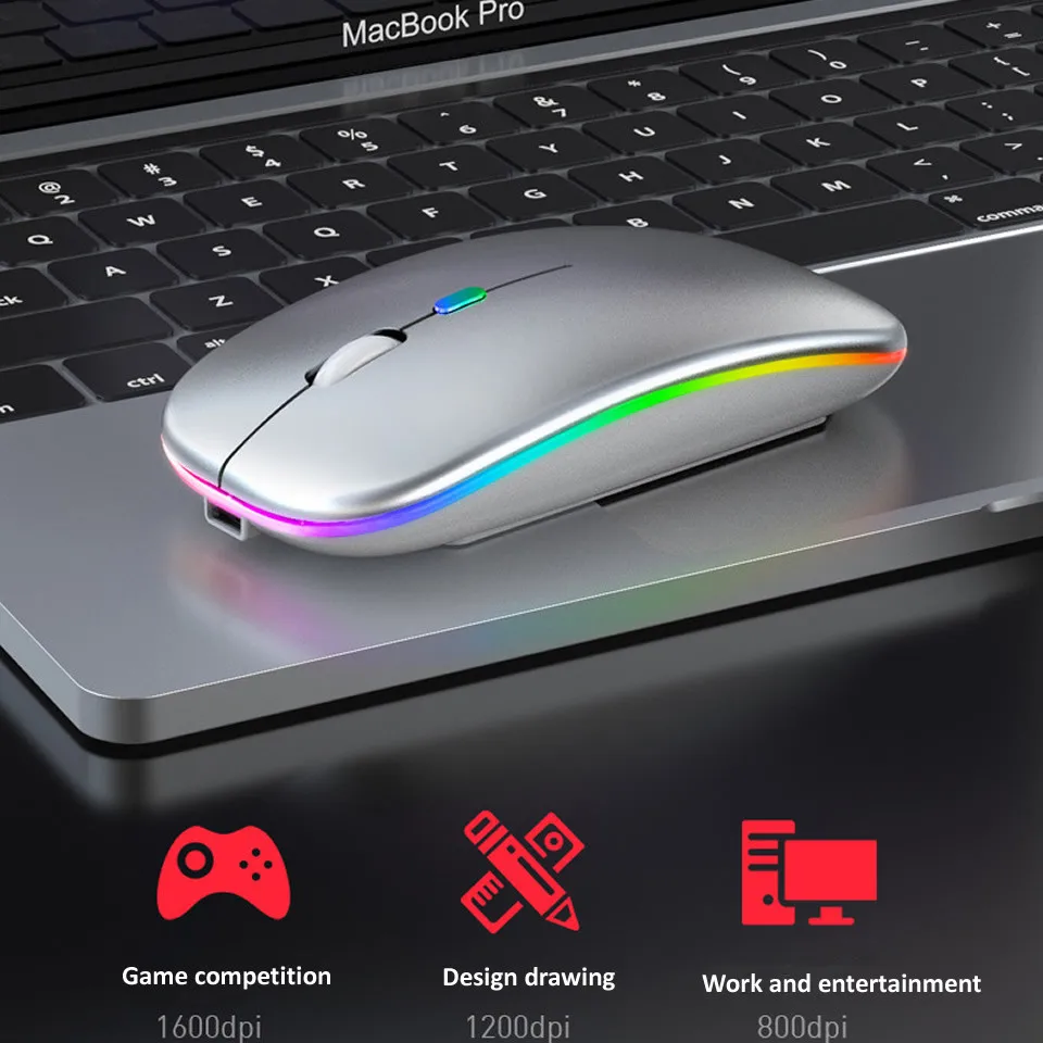 Wireless Mouse With LED Backlit USB Rechargeable Bluetooth-compatible RGB Silent Gaming Mouse For Ipad Laptop PC Mause Gamer