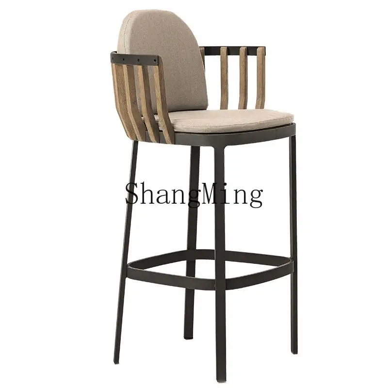 

HJ Outdoor Courtyard Outdoor High Chair Villa Garden Solid Wood Waterproof Sunscreen Teak Bar Stool