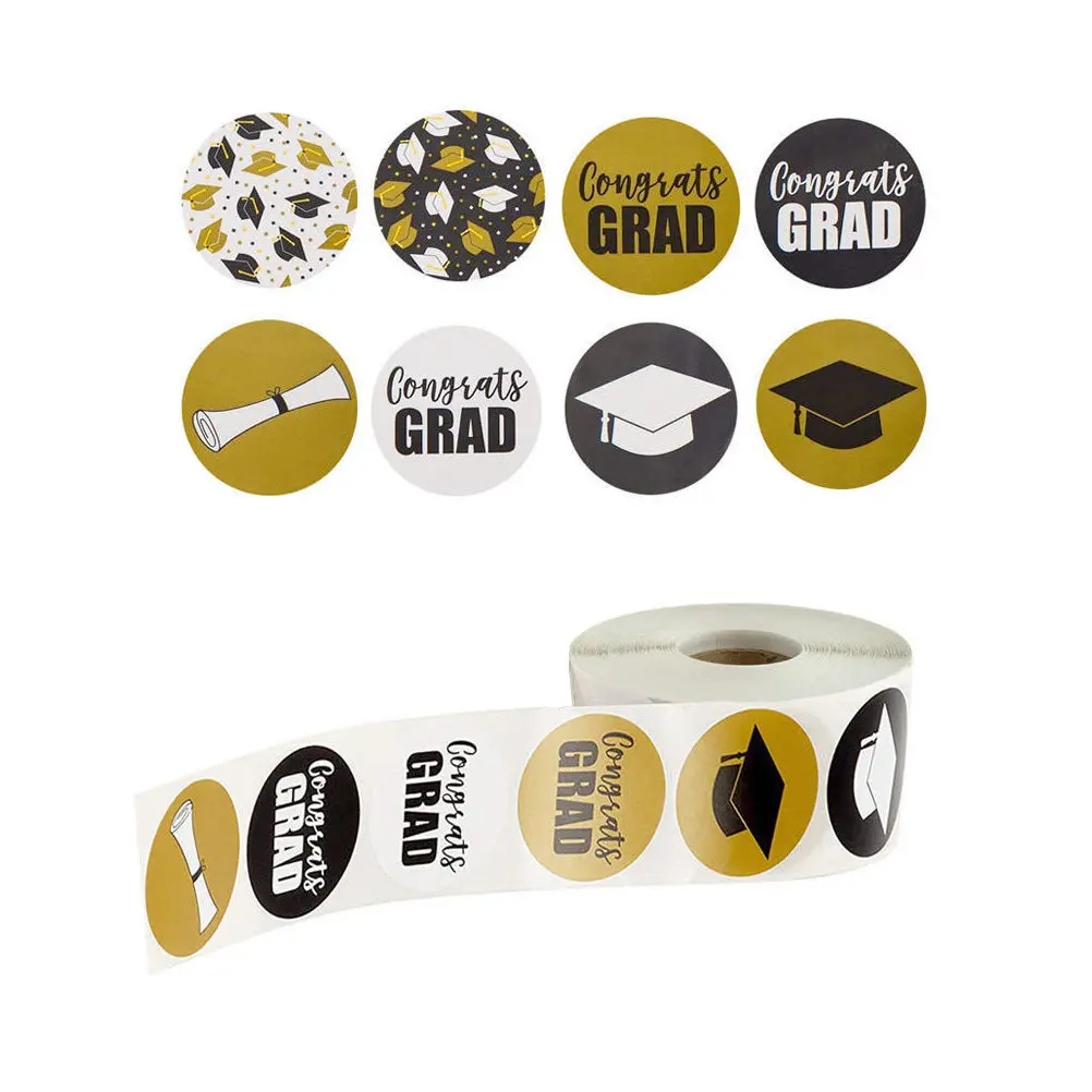 

2 Rolls Graduation Stickers Self-Adhesive Premium Paper Decorative Stickers for Graduation Party Celebration School Event Gift