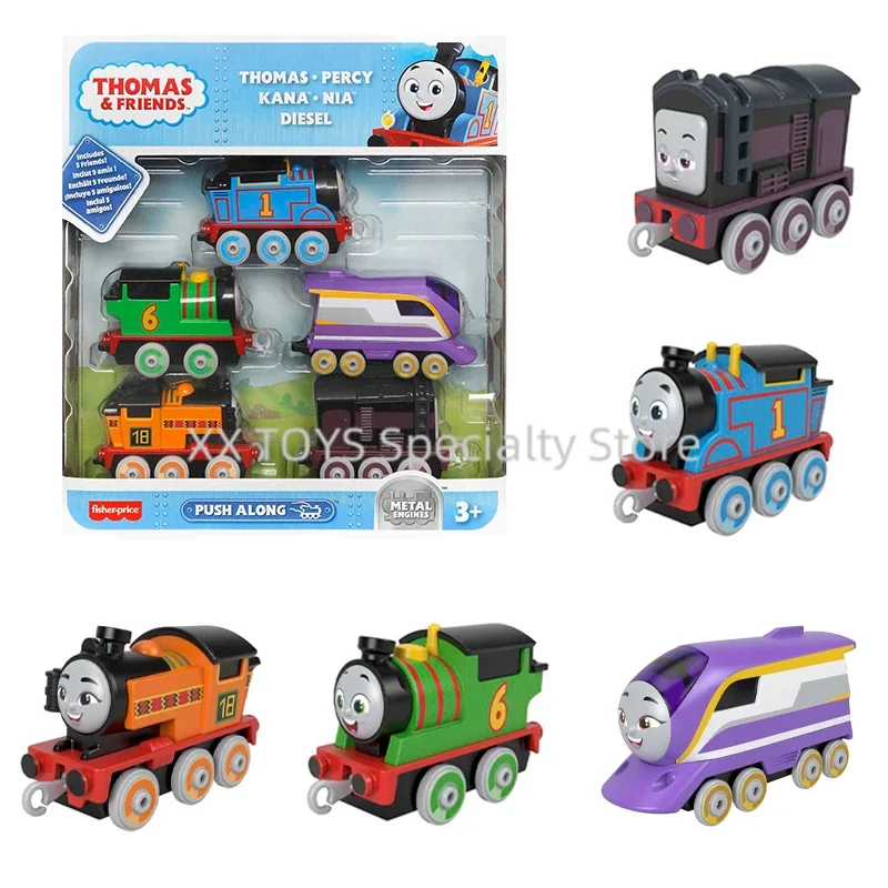 

Thomas & Friends Adventures Engine Pack 5 Push-Along Metal Engines Train Percy Kana Nia and Diesel Alloy Train Playset for Kids