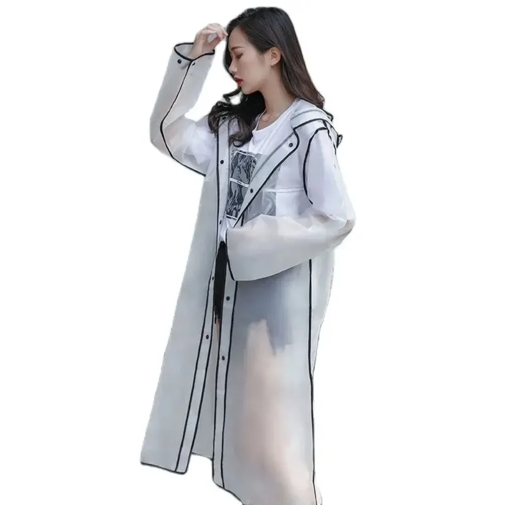 Fashionable transparent poncho hiking long rain gear raincoat