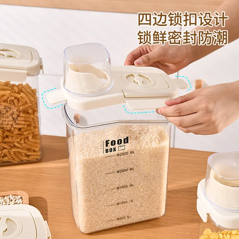 Kitchen High Quality Transparent Handheld Household Grain and Grains Sealed Double Buckle Insect and Moisture Proof Grain Can