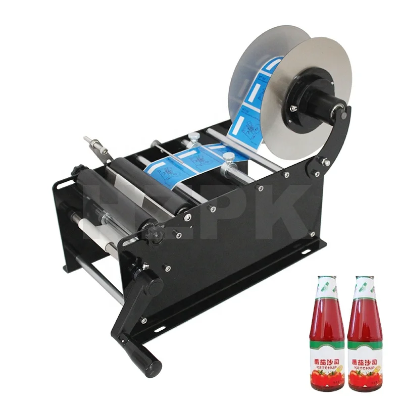 HZPK MT-30 Manual Round Plastic Glass Bottle Adhesive Sticker Labeling Machine