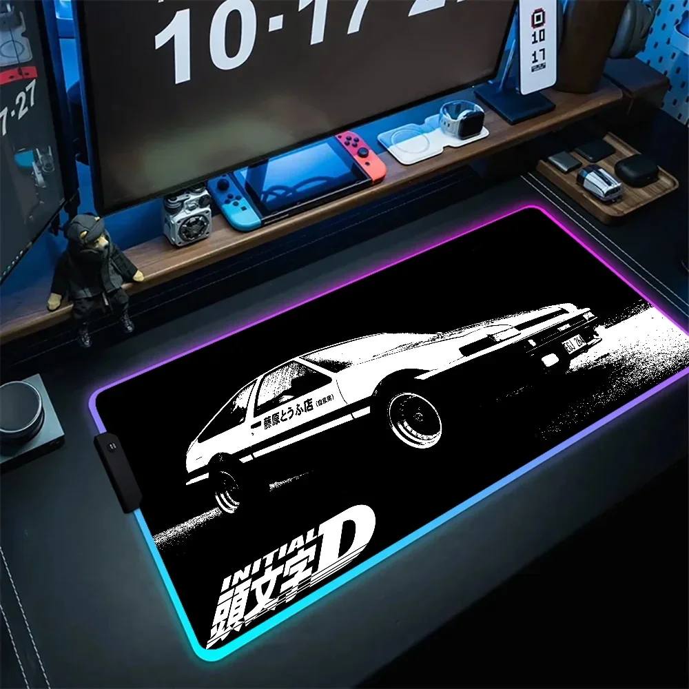 Imagem -02 - Anime Gaming Led Table Mat Impressão hd Inicial d Grande Rgb Mousepad Preto e Branco pc Keyboard Pad Ae86 1000x500 mm