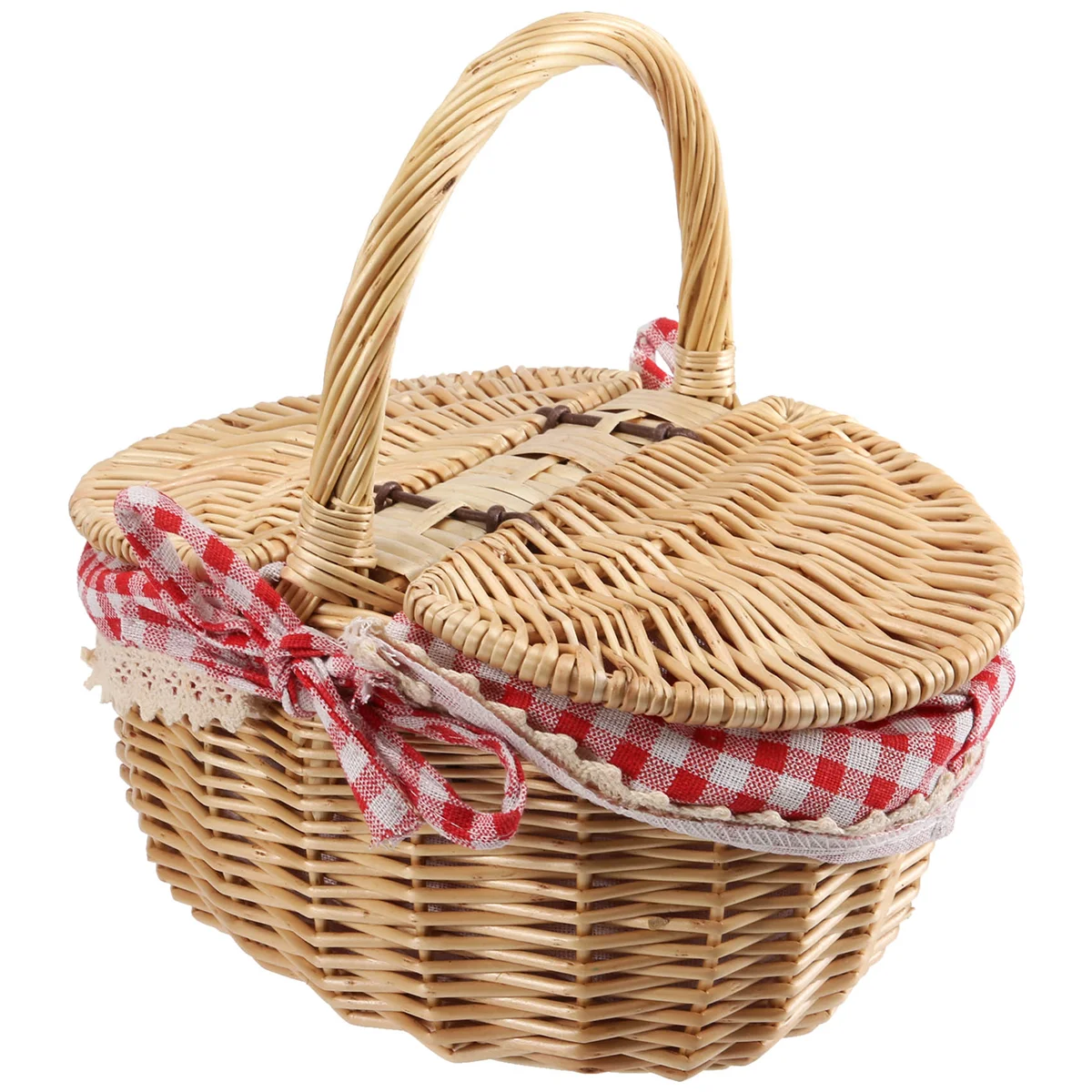 Country Style Wicker Picnic Basket, Cabaz com Tampa e Alça, Forros para Piqueniques e Churrasco