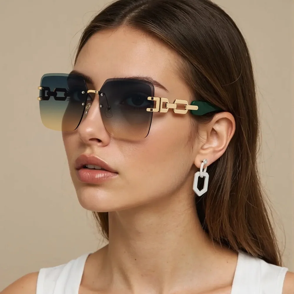 

Vintage Sunglasses for Women Modern Frameless Golden Chain Gradient Lenses Stylish Sun Glasses 2025 New in