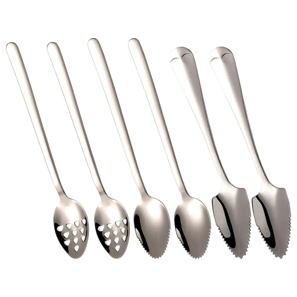 

6pcs Baby Fruit Scraping Spoon Set Durable Stainless Steel Puree Scoop Dessert Spoons Jagged Kitchen Supply 304 410