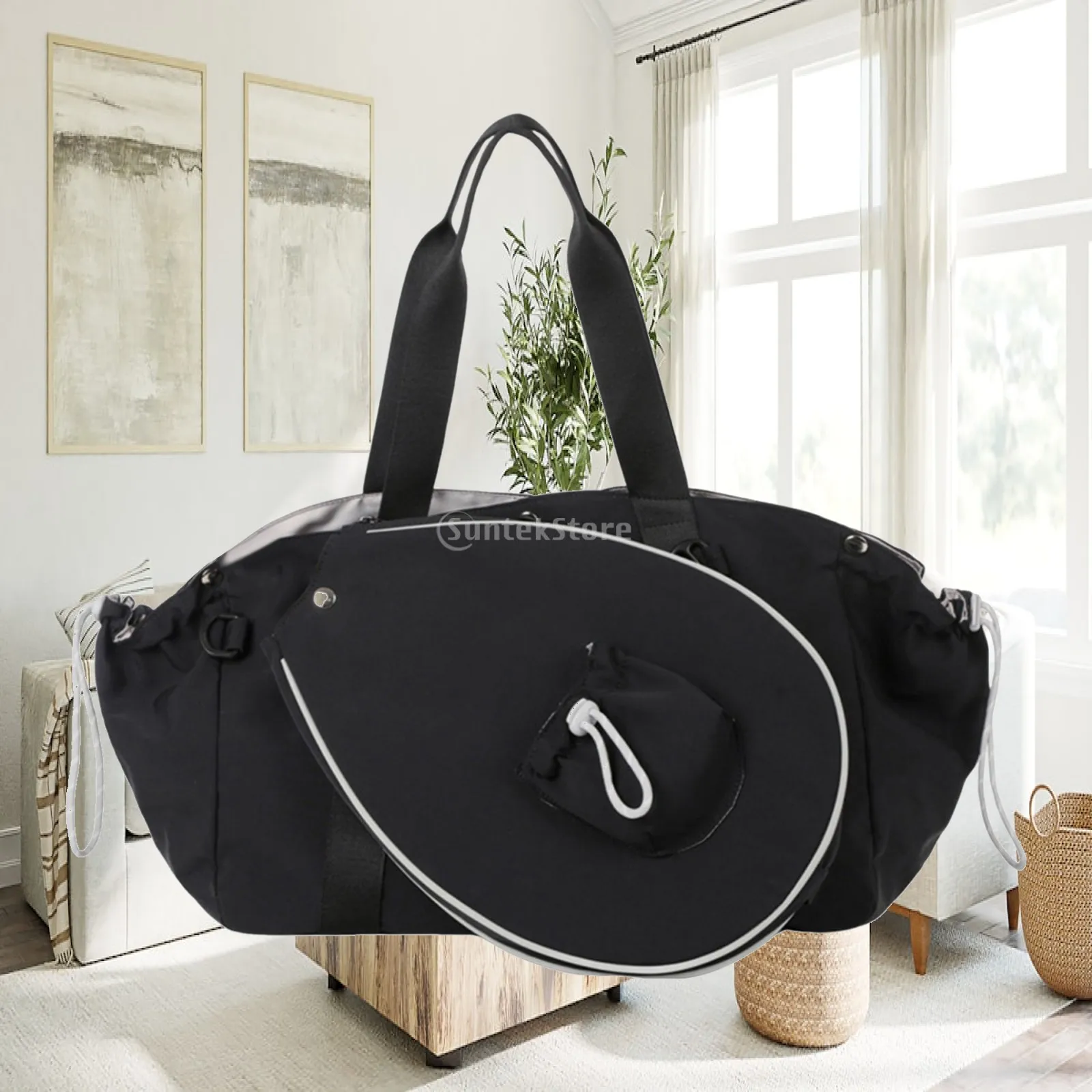 Waterproof Tennis Racket Bag Versatile Nylon Racket Tote Sports Handbag with Zipper Pocket for School and Cycling