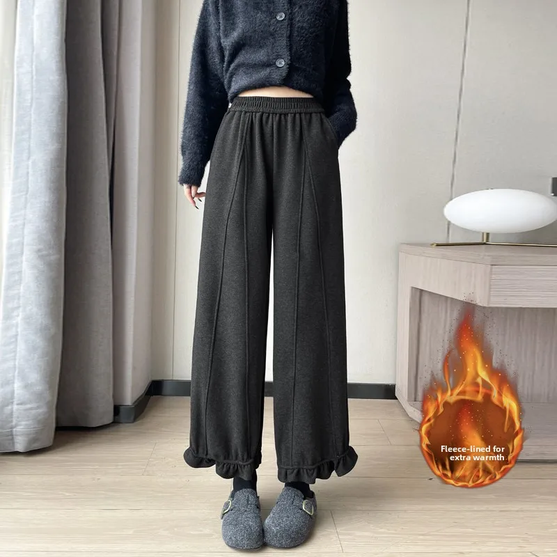 가을 겨울 신상 슬림핏 양가죽 블루머 팬츠 9부 캐주얼 팬츠 만능 코디 스트레이트 레그 팬츠