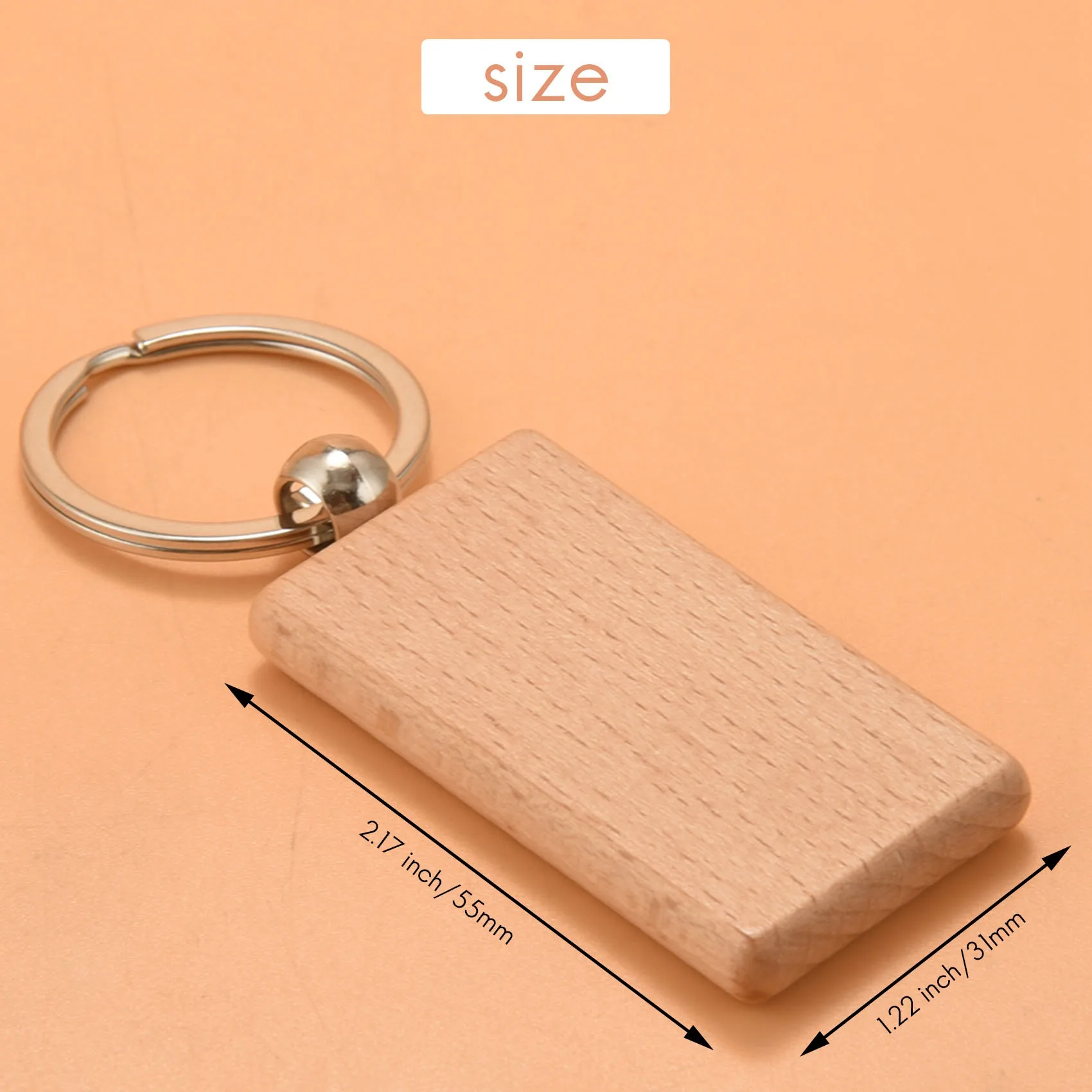 30Pcs Blank Rectangle Wooden Key Chain Diy Wood Keychains Key Tags Can Engrave Diy Gifts