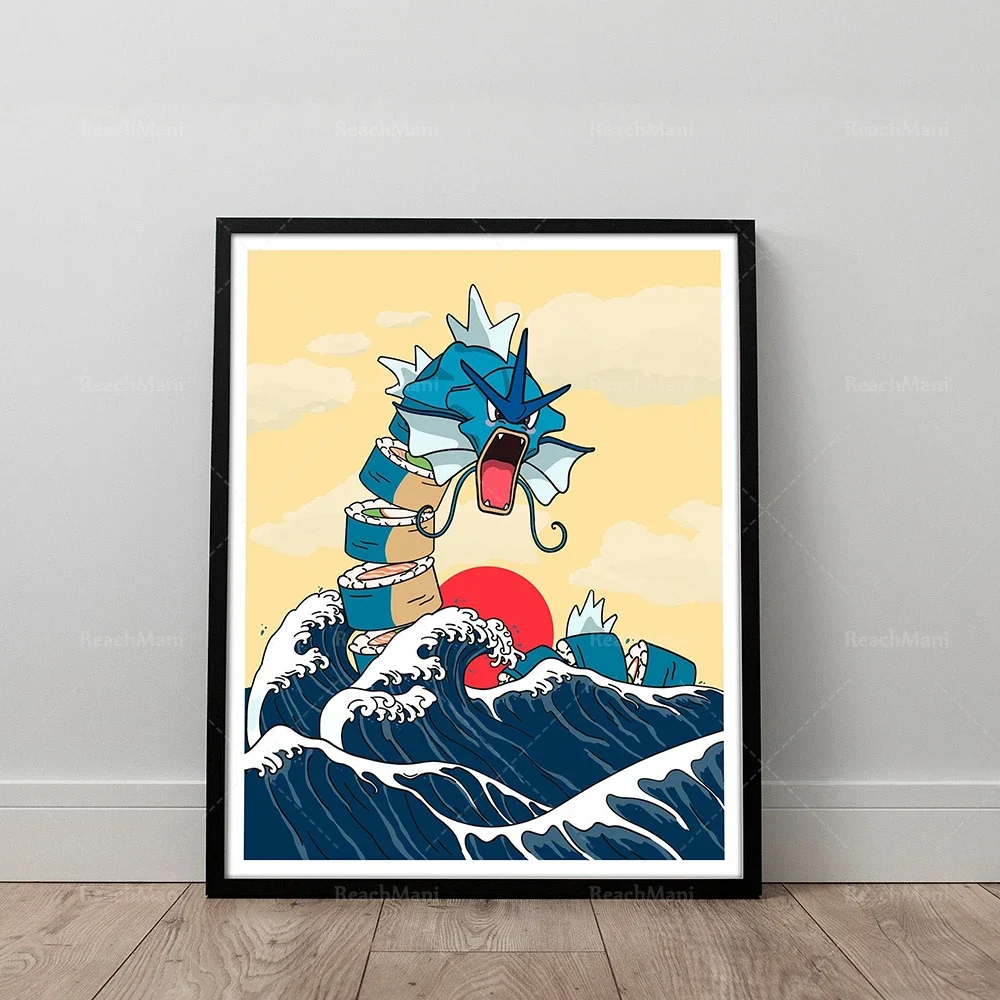 

Sushi monster poster, Japanese wave art canvas painting room wall art prints home decoration canvas unique gift