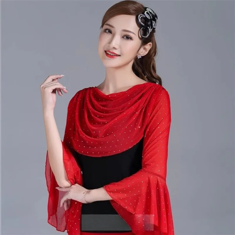 Aangepaste nieuwe zwarte en rode contrasterende pailletten Gitaba Sailor Dance Latin danskleding vierkante moderne ballroomdans top