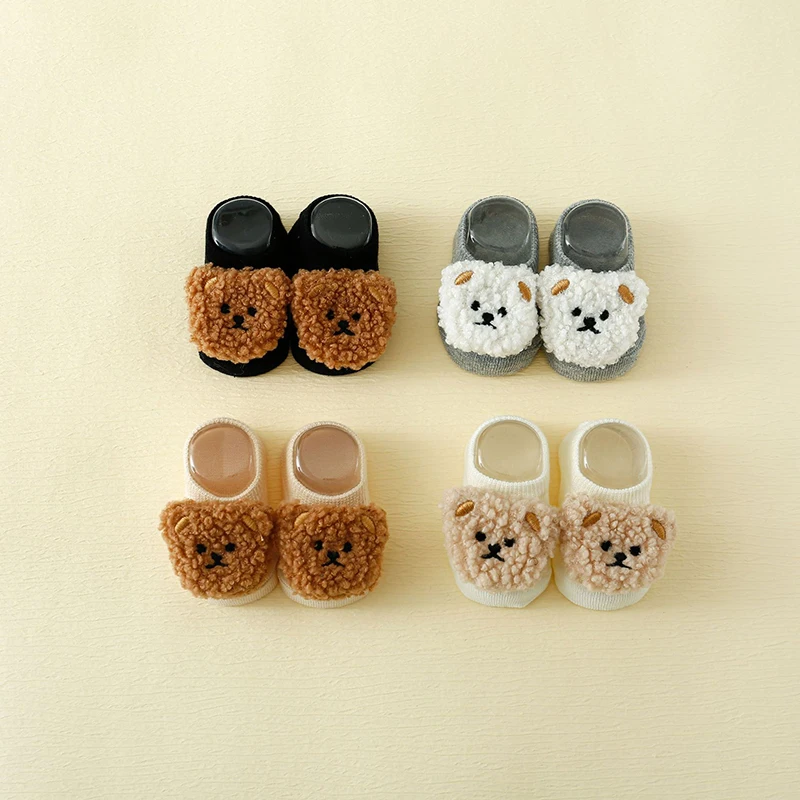 

3D Bear Doll Baby Socks Cute Cartoon Infant Boat Sock Rubber Bottom Anti Slip Newborn Walking Floor Socks Kids Cotton Footwear