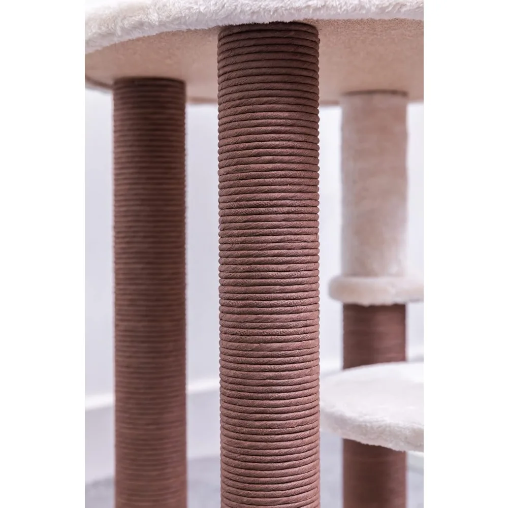 Torre de actividades para gatos con cesto de papel y características de escalada de varios niveles