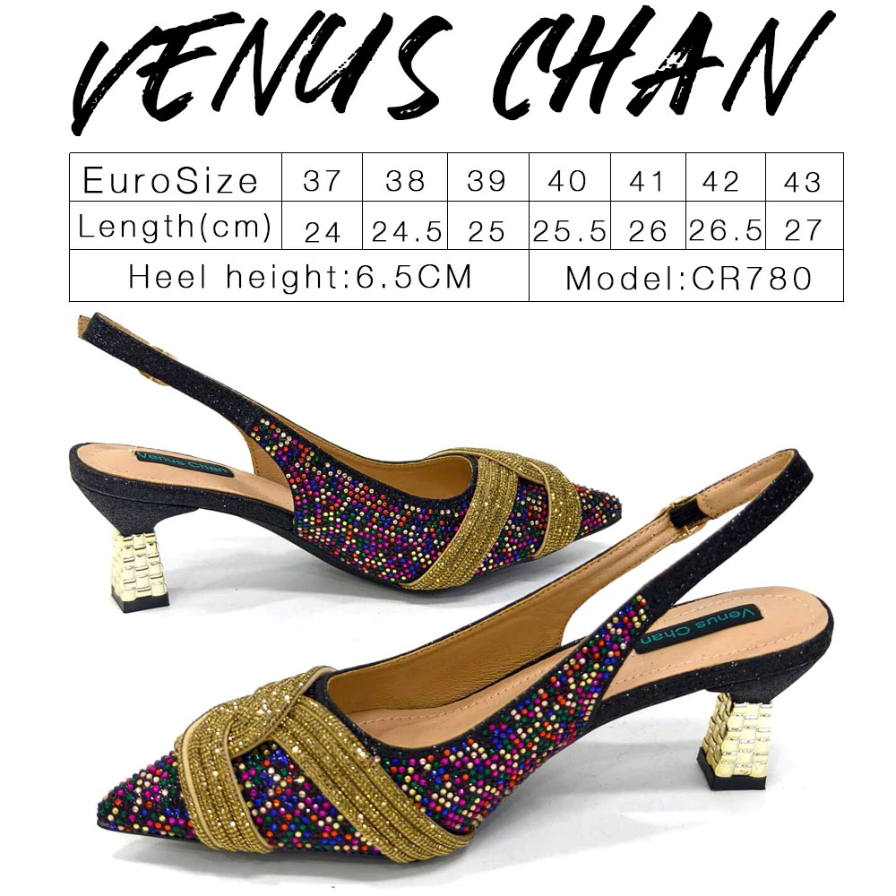 Venus Chan Black Hollow Design With Pointed Shoes And Fashion Three-Dimensional Bag Cozy Rhinestones Are Suitable For Parties